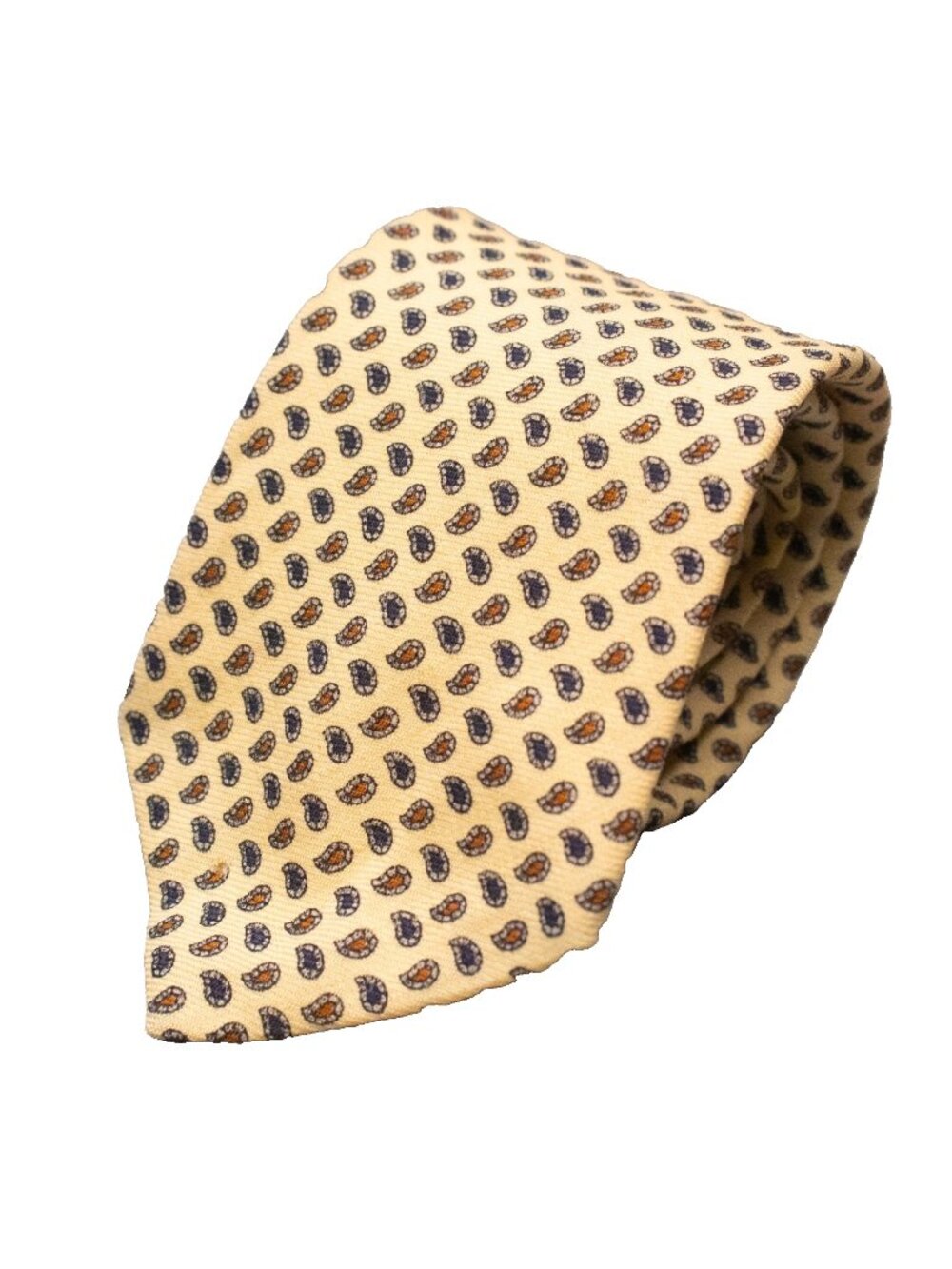 Vintage Frame Tie 100% Wool Canada Yellow Paisley Woven Mens 3.5"
